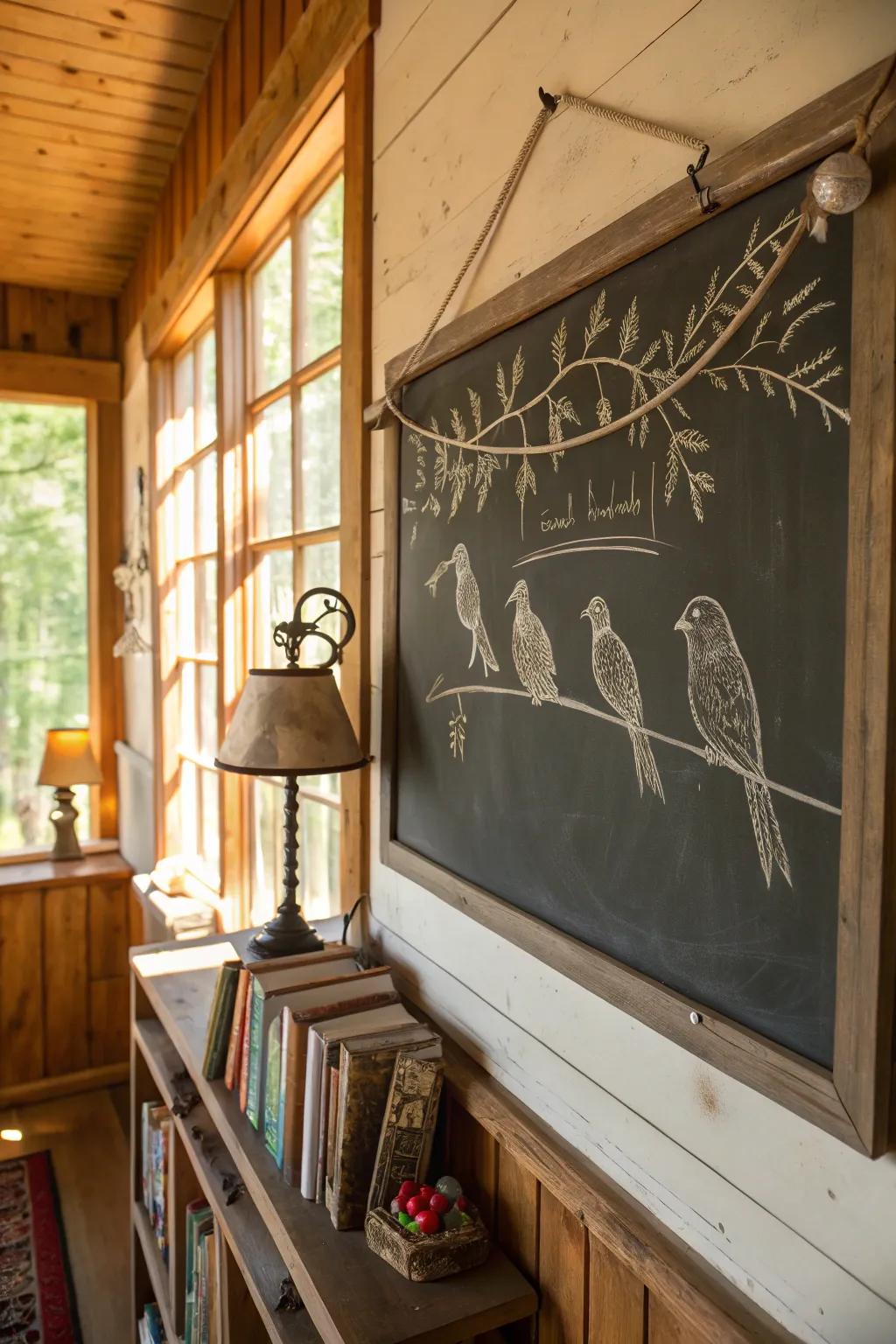 Chalkboard birds bring spring melodies inside.