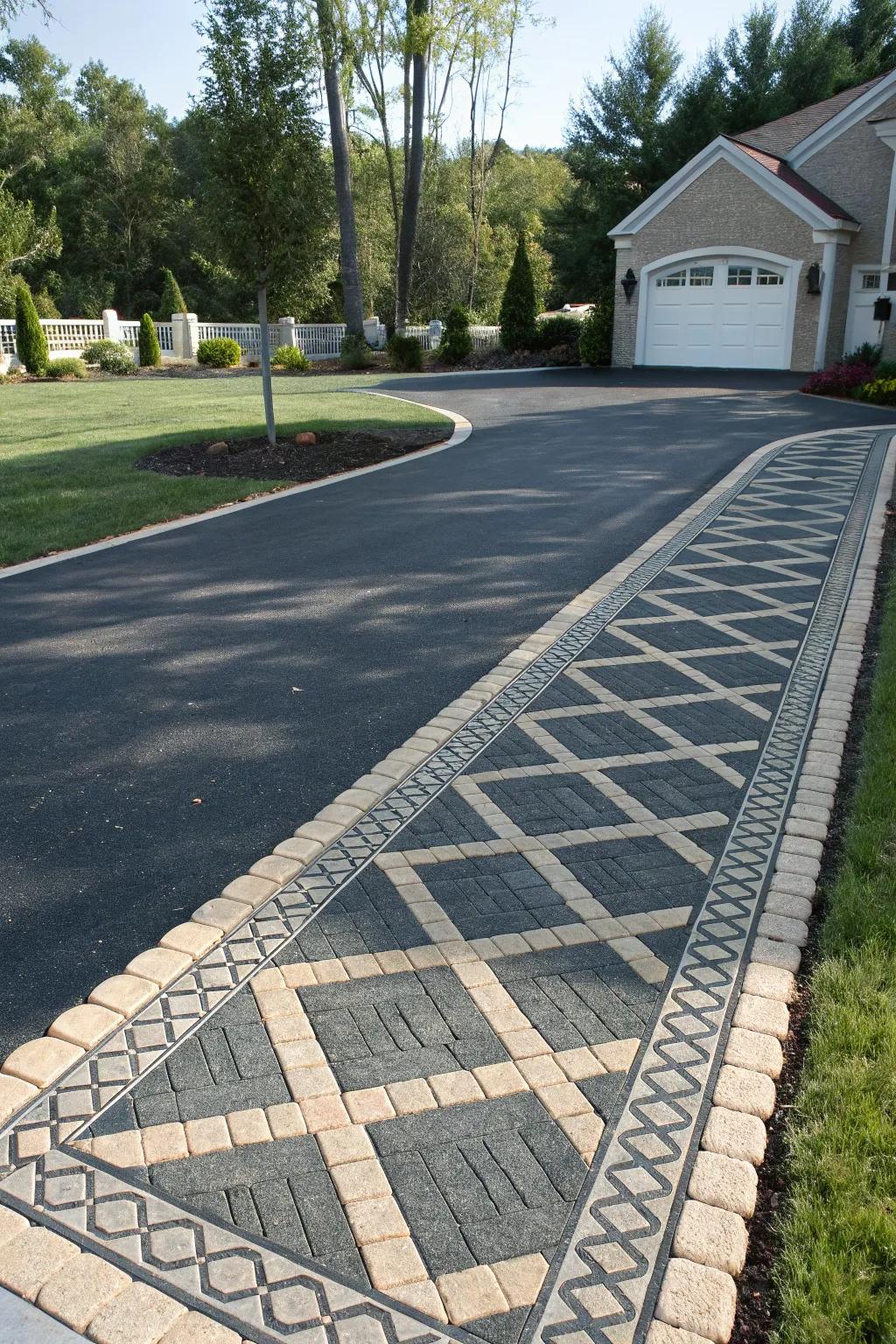 Patterned pavers craft a rhythmic beat for this visually charming driveway.