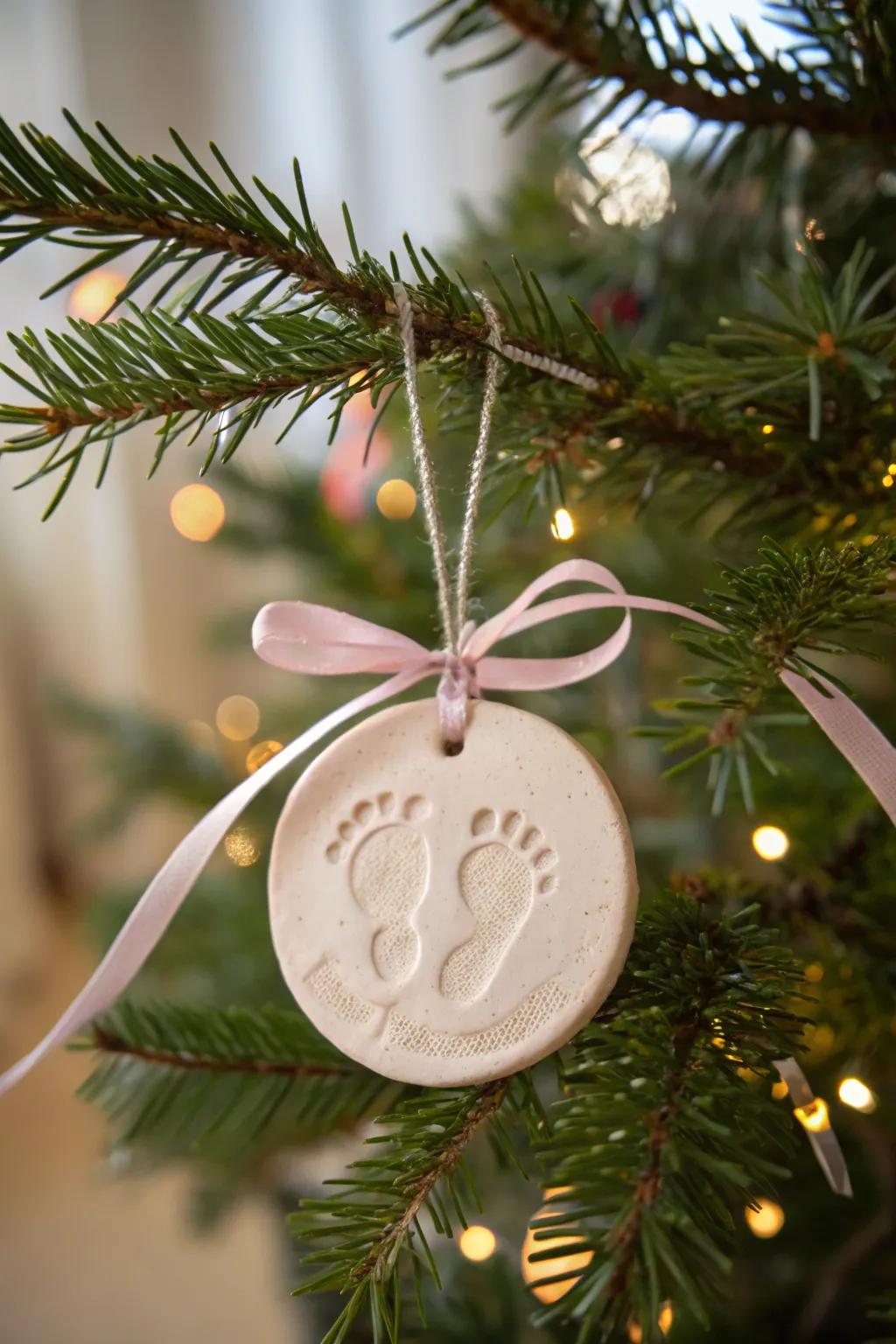 A delightful footprint ornament for grandma's holiday décor.