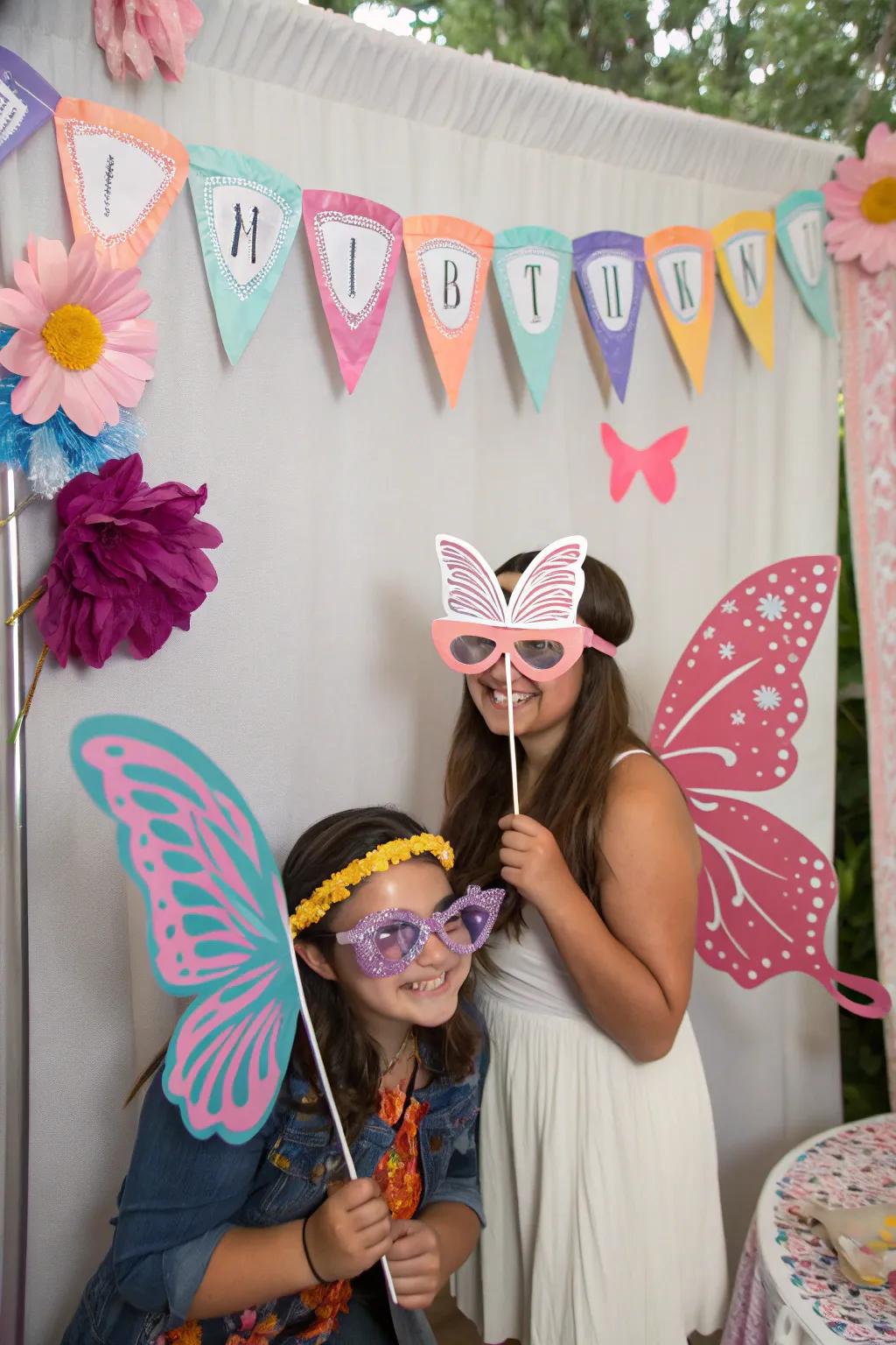 An amusing photo booth showcasing butterfly-themed elements for unforgettable moments.