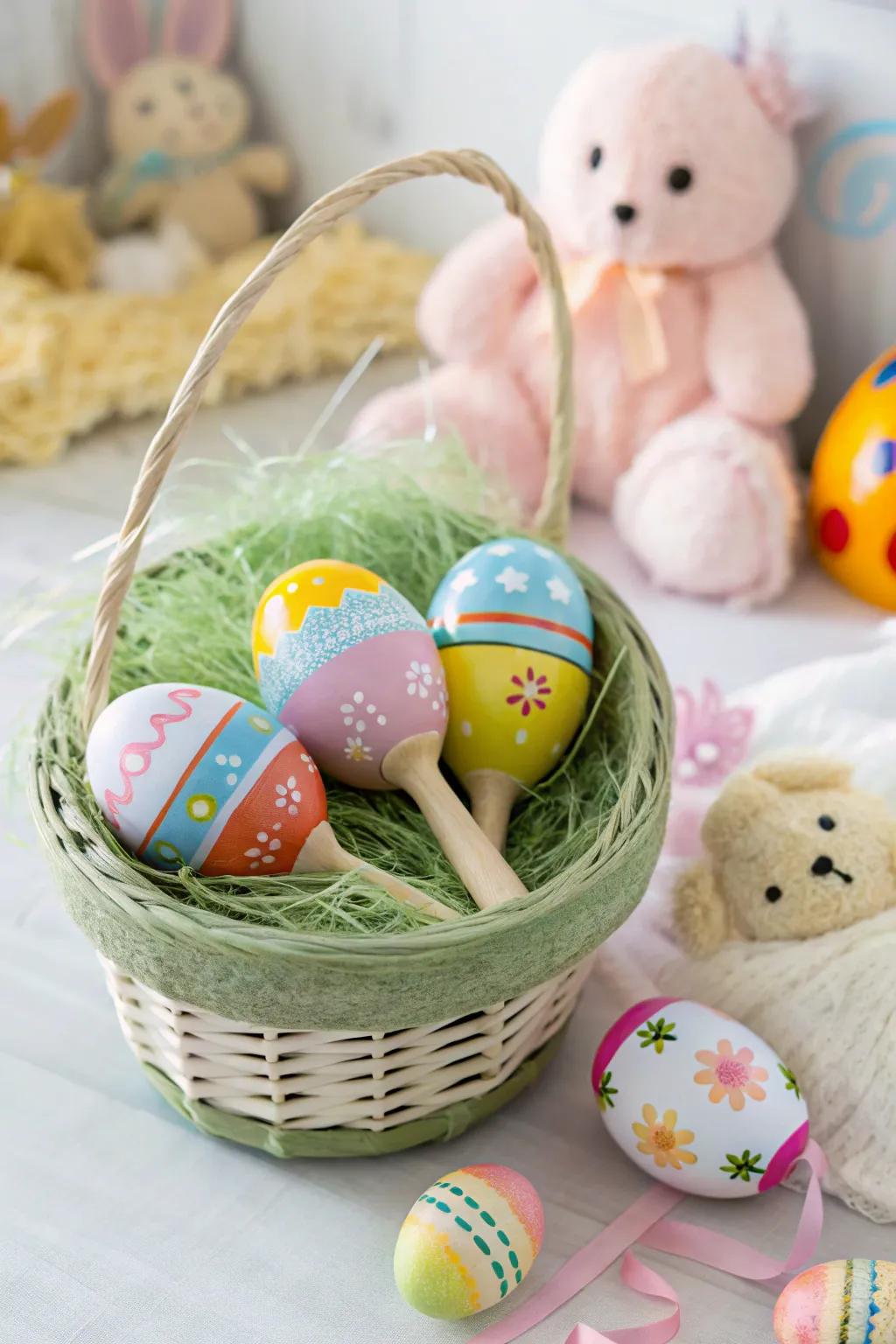 Easter ovum maracas injecting a melodic cadence into the holiday.