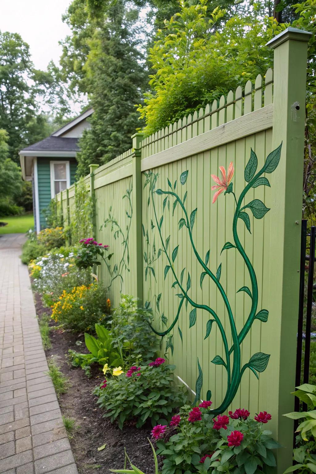 Painted vines create a lively sense of motion on your fence.