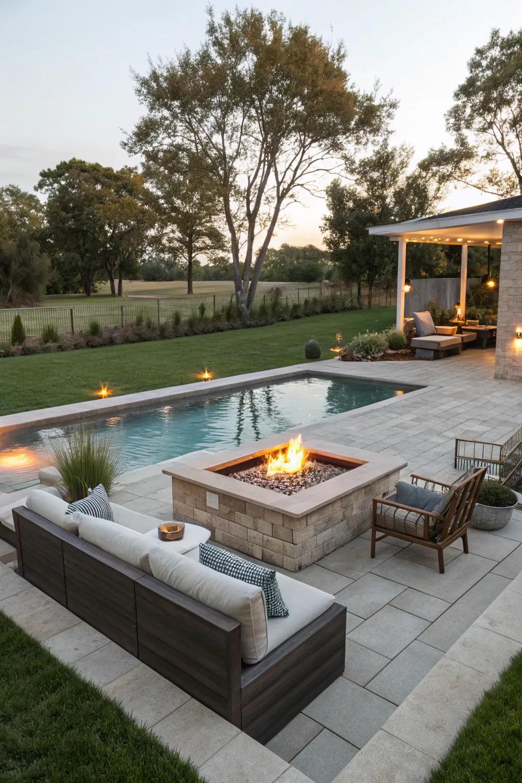 Fire elements bring warmth and atmosphere to your pool space.