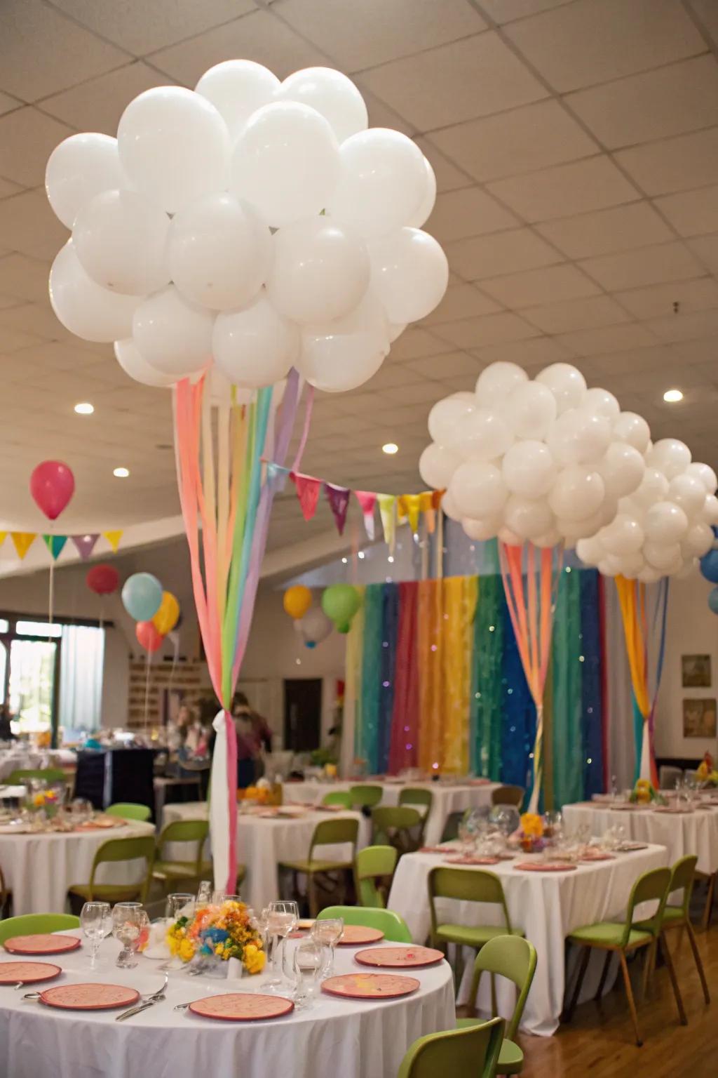 Fanciful balloon clouds spawn a dreamy atmosphere.