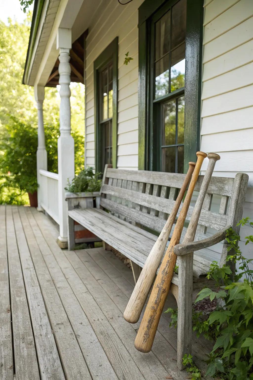 An athletic seating element with a baseball bat bench.
