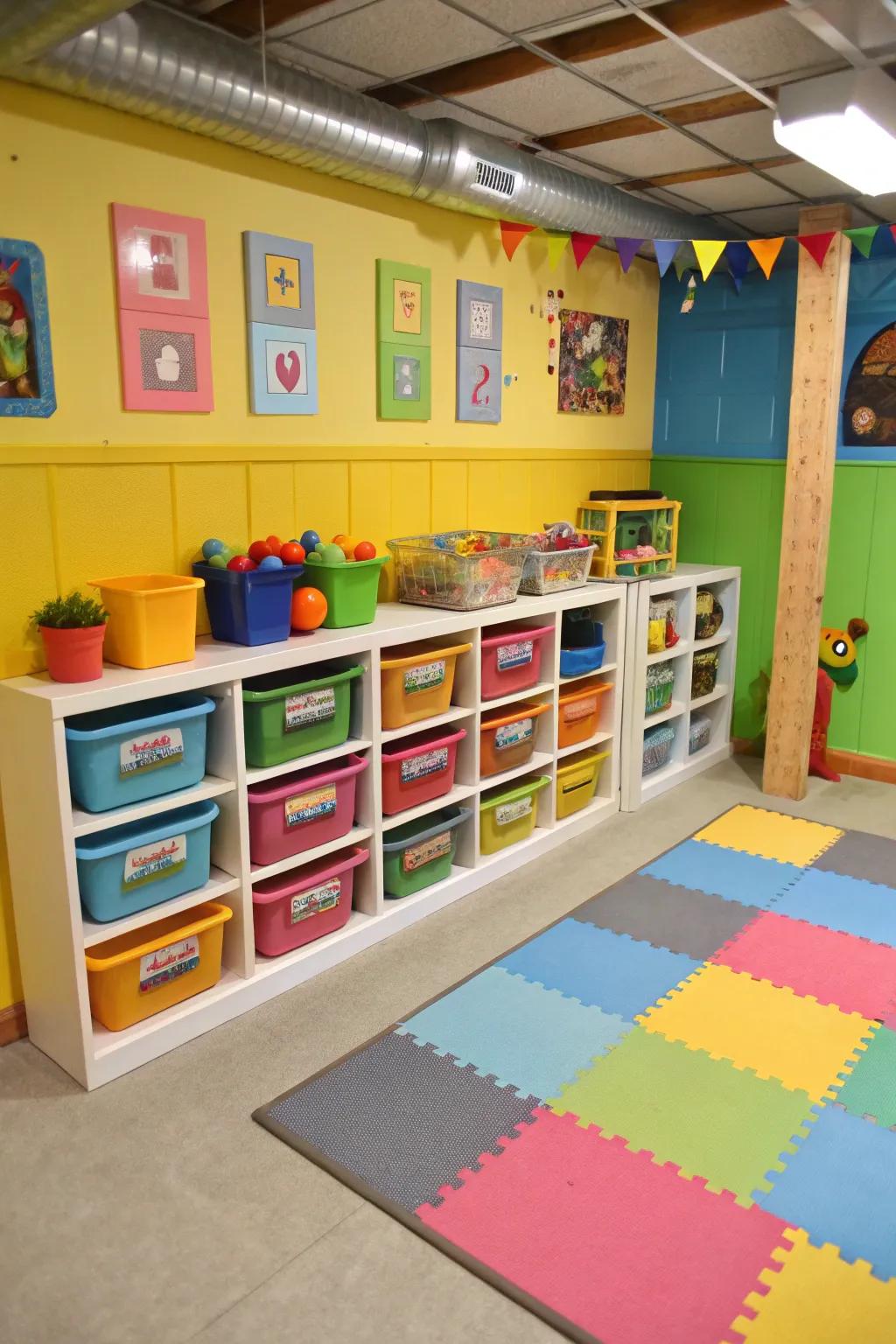 A dedicated play area keeps toys contained and structured.