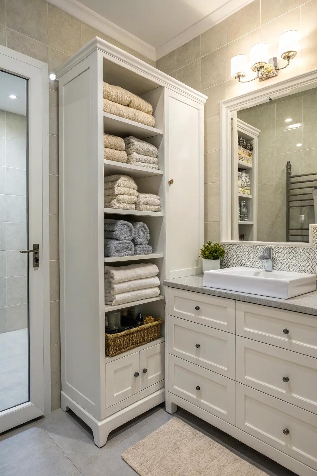 Cloth cabinets offer spacious and connected towel keeping.