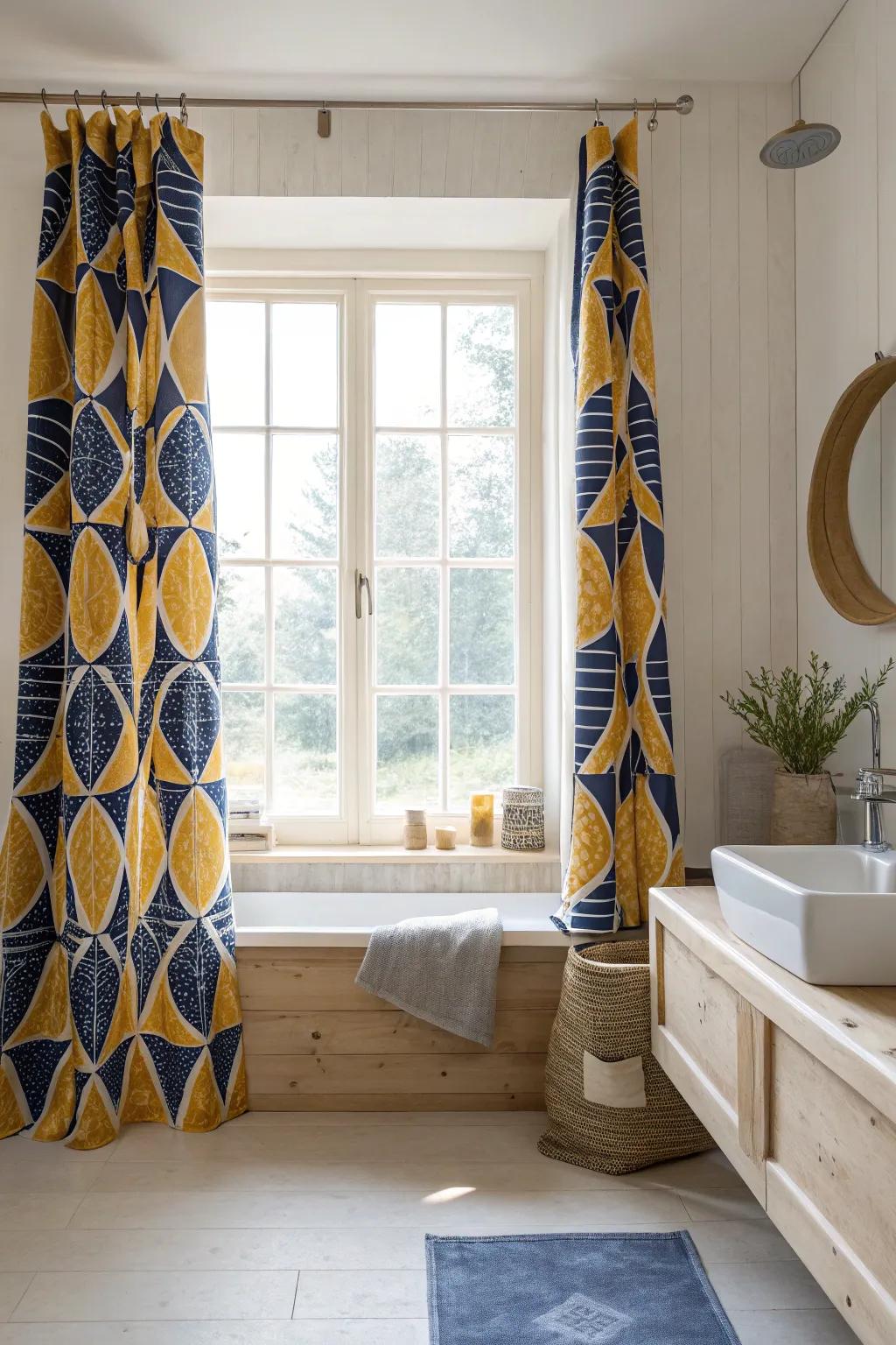 Communicate yourself using daring, patterned drapes. #BoldDesign #ColorfulInteriors