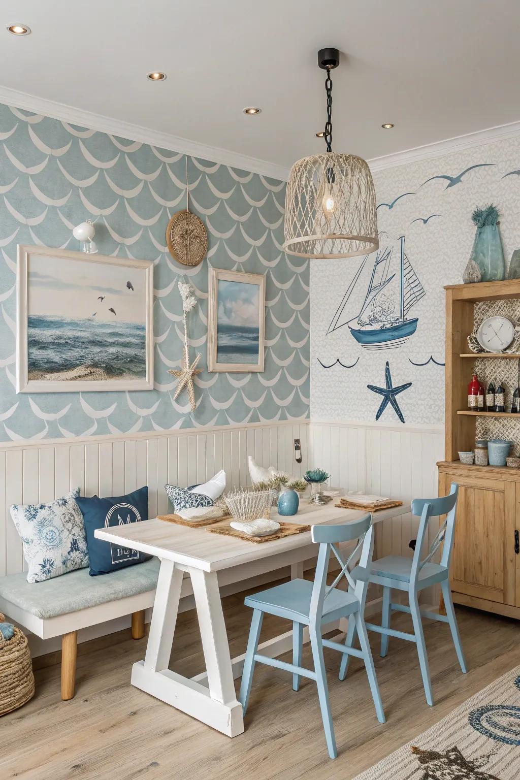 Transform your space with beach-themed wallpaper for a coastal vibe.