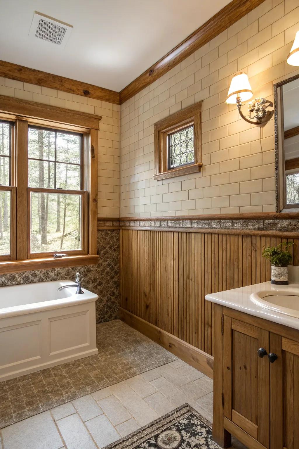 Blending textures with decorative panels produces visual fascination.