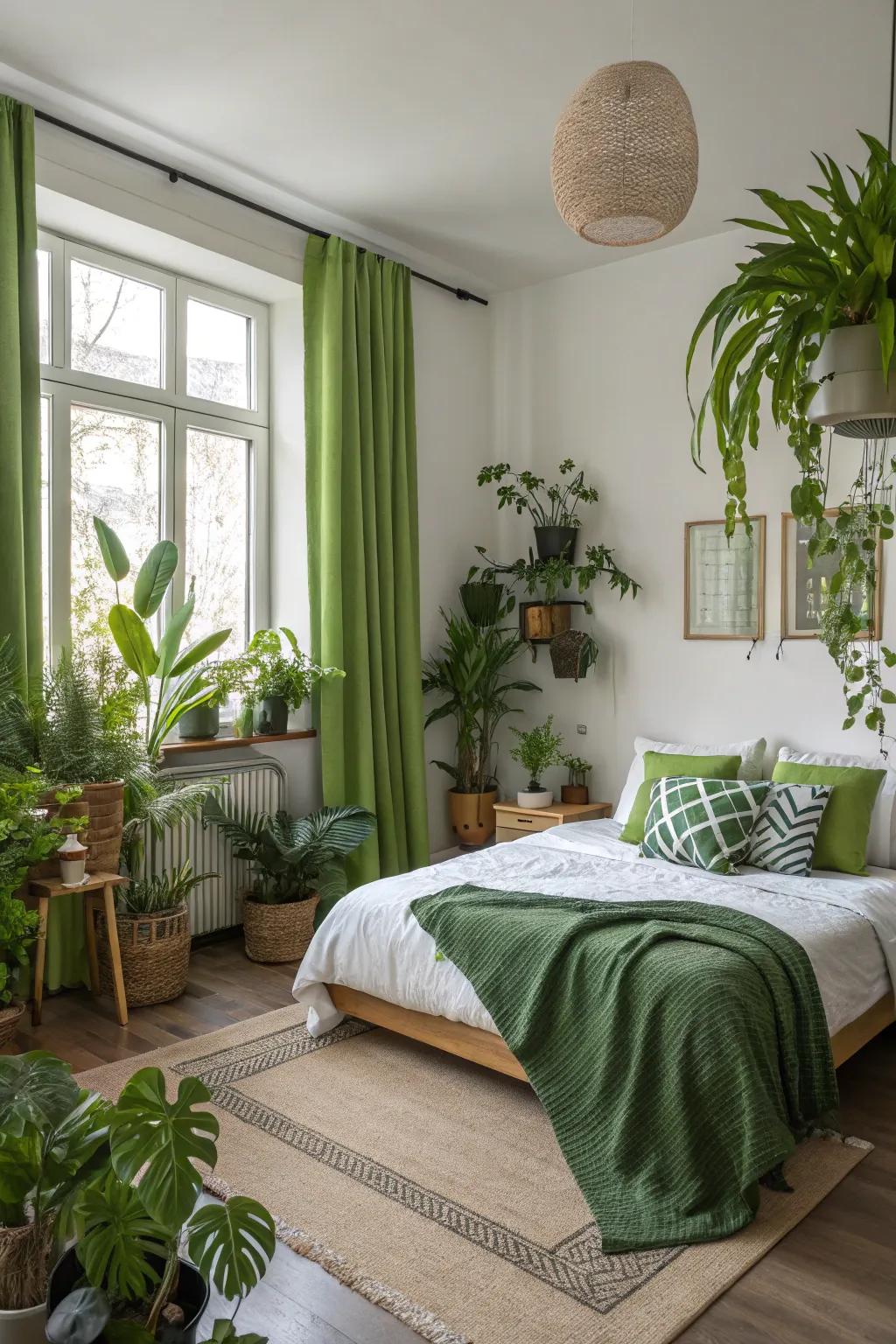 Greenery infuses vitality into this harmonious slumber space.