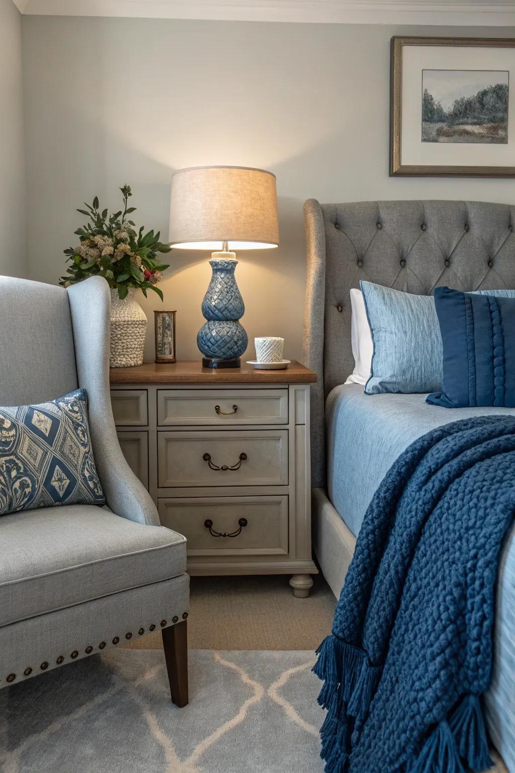 A harmonious color palette unifies the space.