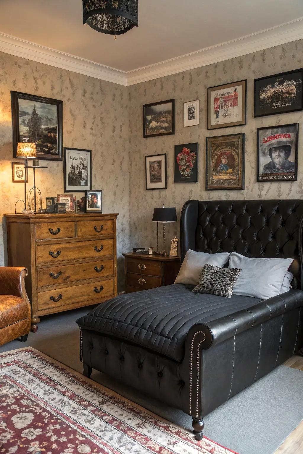 The balance of modern and vintage styles creates an eclectic and cohesive space.