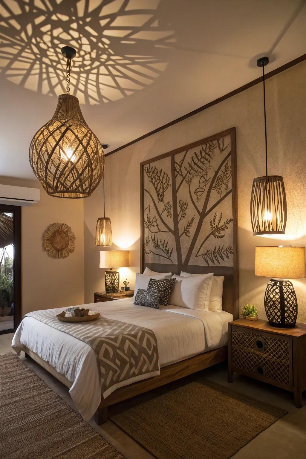 Distinctive lighting elements merge style and functionality in your bedroom.