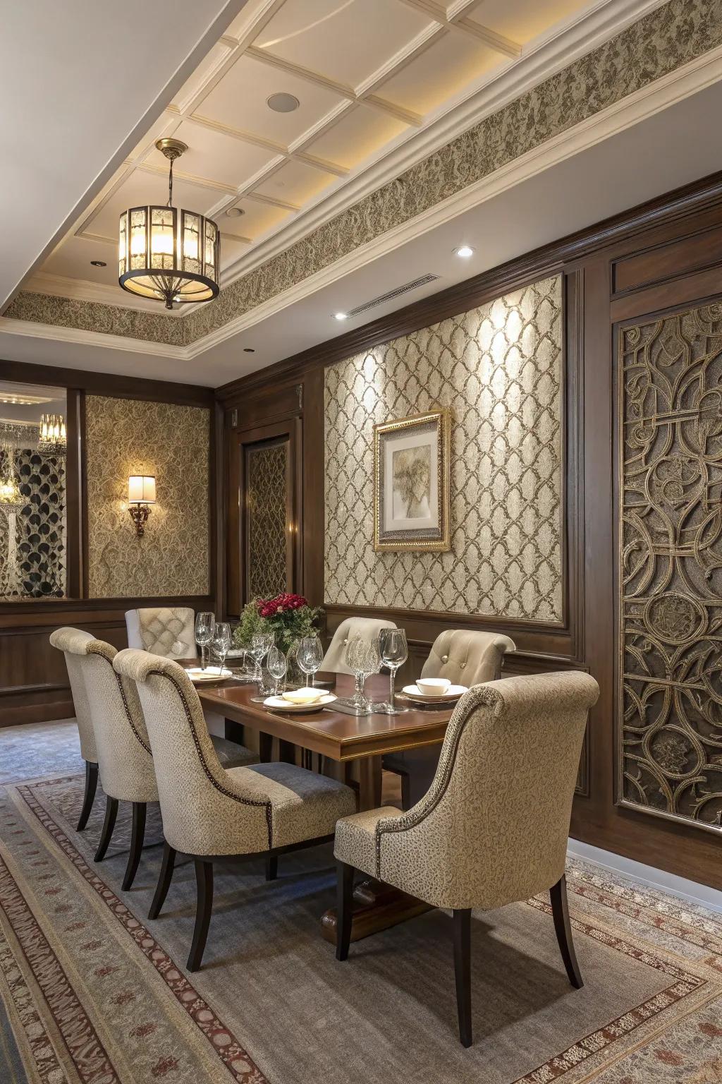 Textured walls give dining rooms depth and appeal.