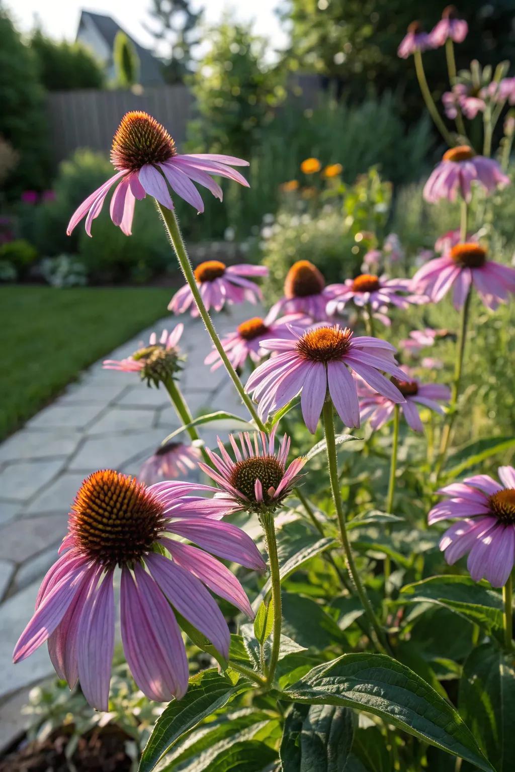 Echinacea introduces color and draws pollinators to your front garden.