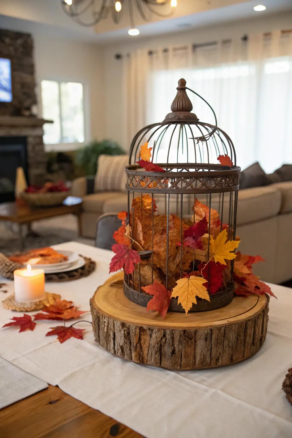 A <strong><em>bird enclosure</em></strong> centerpiece that celebrates the charm of autumn.” loading=”lazy” class=”pimg”>
	</picture><figcaption>A <strong><em>bird enclosure</em></strong> centerpiece that celebrates the charm of autumn.</figcaption></figure>
<p>Modify your <strong><em>bird enclosure</em></strong> centerpiece with <strong>seasonal décor</strong>, such as autumn leaves or spring blossoms. It’s a versatile element that can wonderfully reflect the changing seasons.</p>
<h3>A few choices to try:</h3>
<ul class=