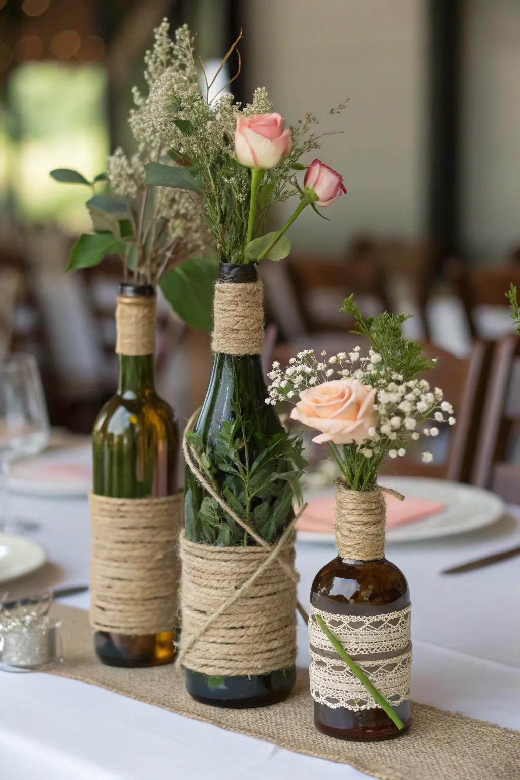 Eco-Conscious Sophistication: repurposed containers add appeal and promote sustainability.