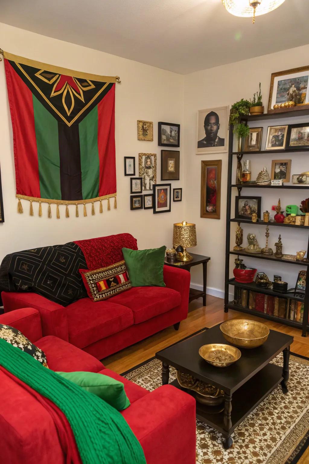 Decor enhanced with symbolic colors establishes a rich ambiance.