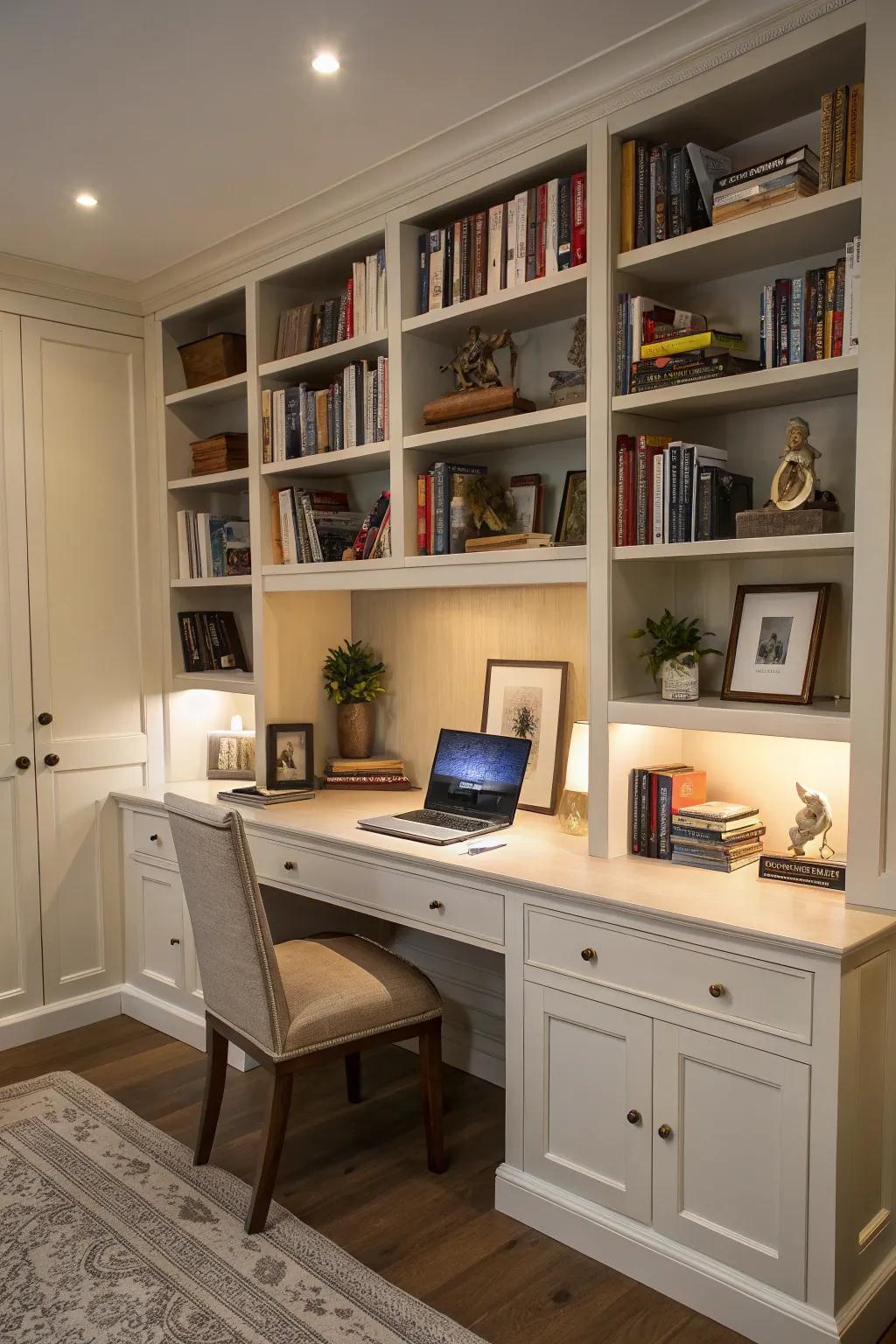 A multi-functional space combines reading with a workspace.