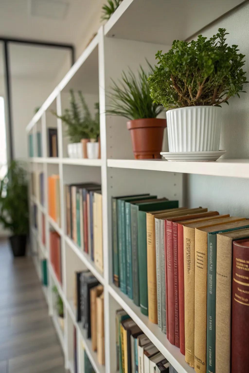 Incorporate a natural element to your bookcase with stunning greenery.