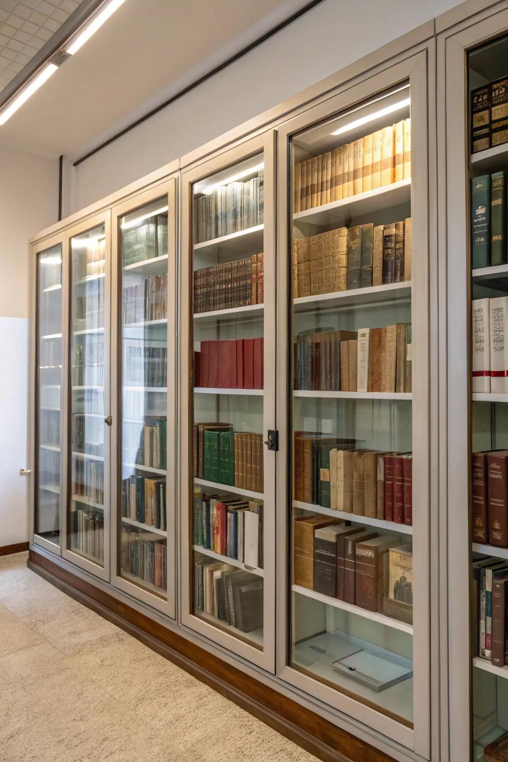 Sophisticated and practical: bookcases with glass doors.