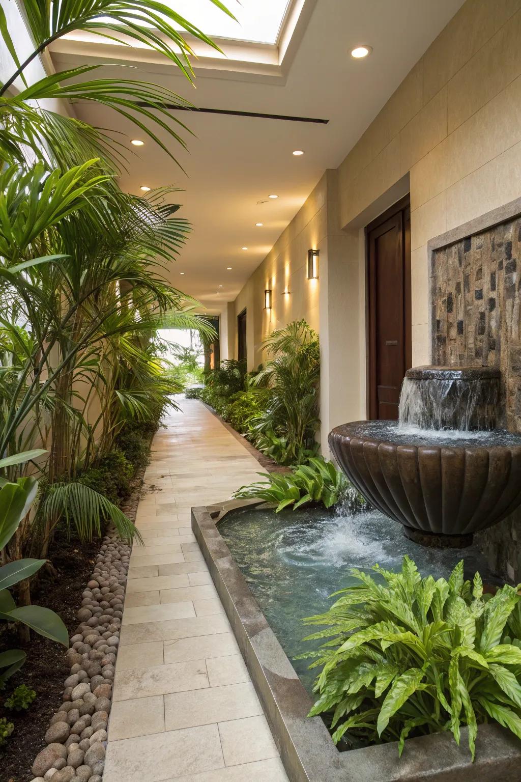 A calming water element that adds tranquility to the breezeway.