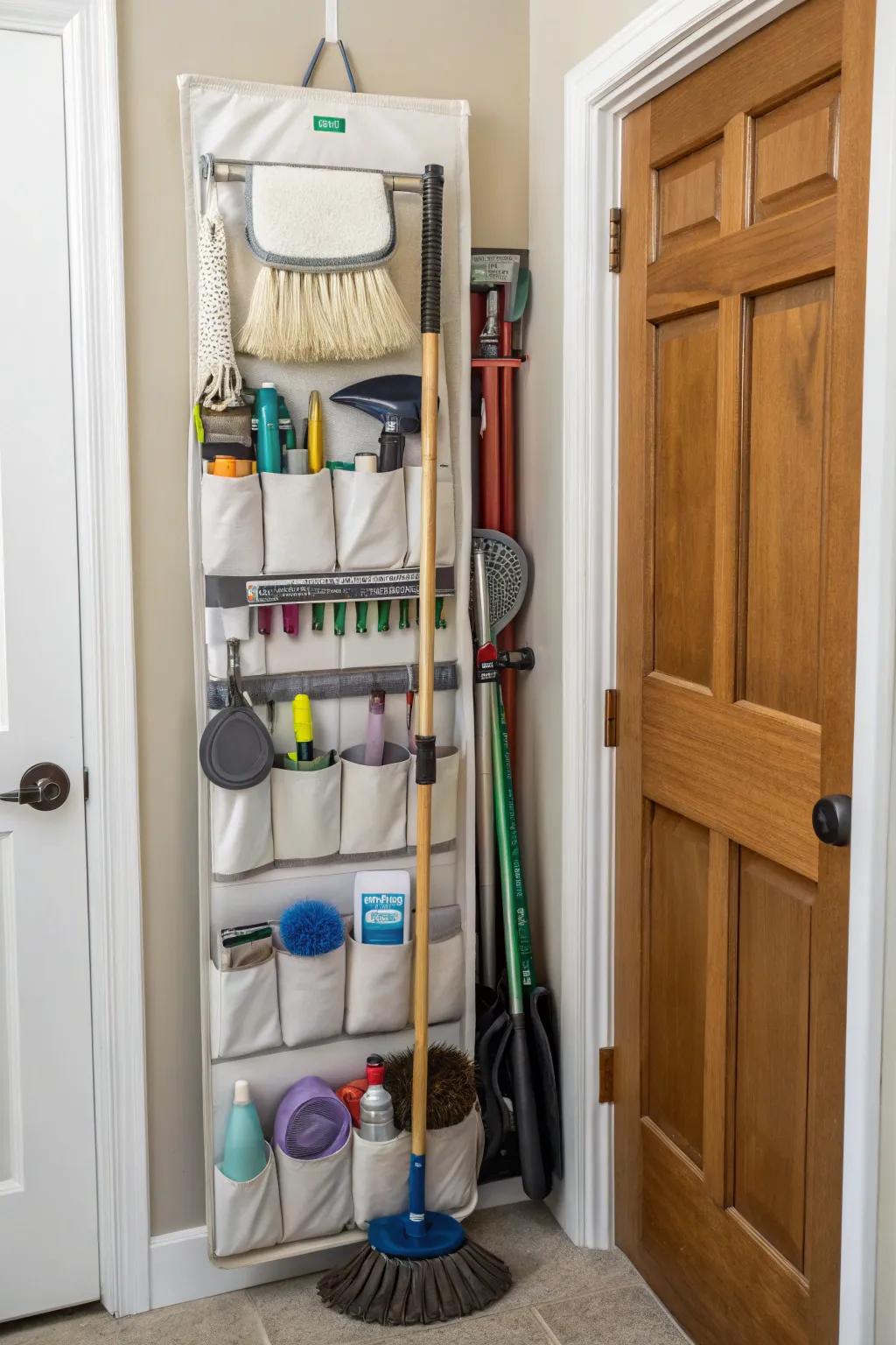 Transform a shoe holder into an organizer for cleaning supplies.