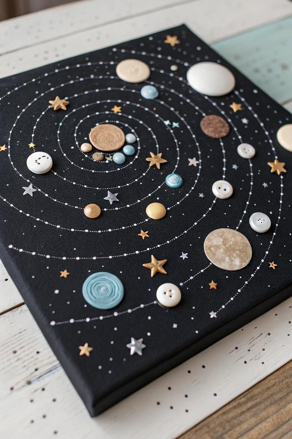 Explore the cosmos using this spectacular Button Universe canvas art—where ease blends with celestial charm!