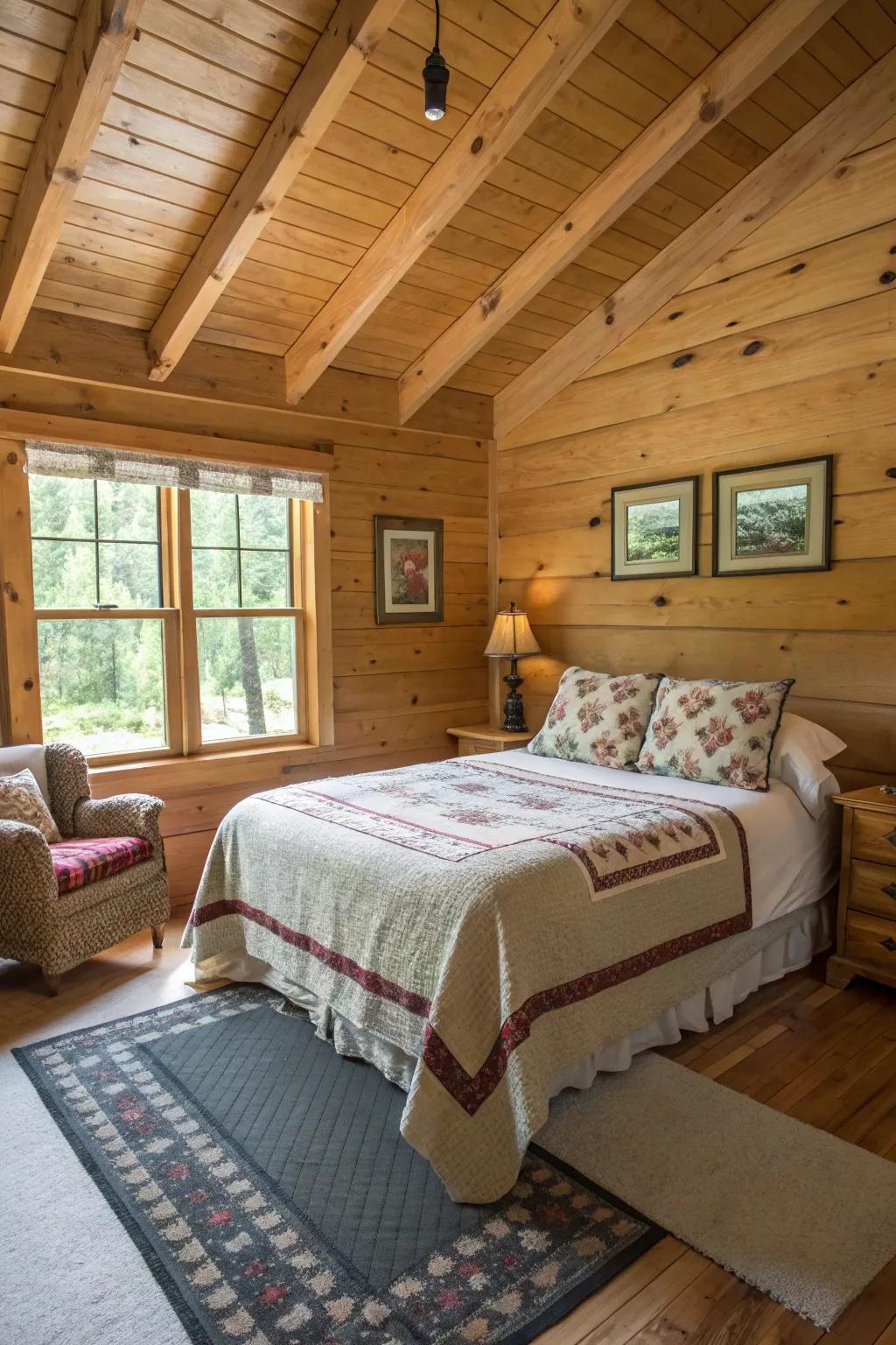 An open planned cabin bedroom designed with minimal furnishings.