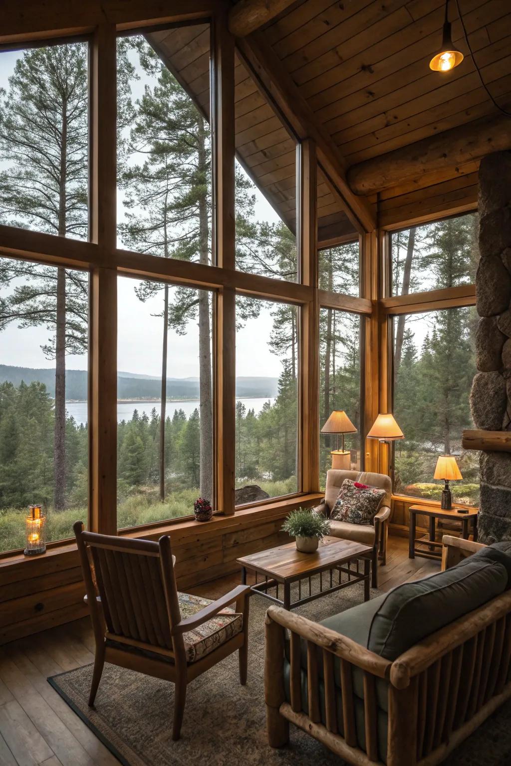 The placement of furniture improves the connection with the encompassing scenery.
