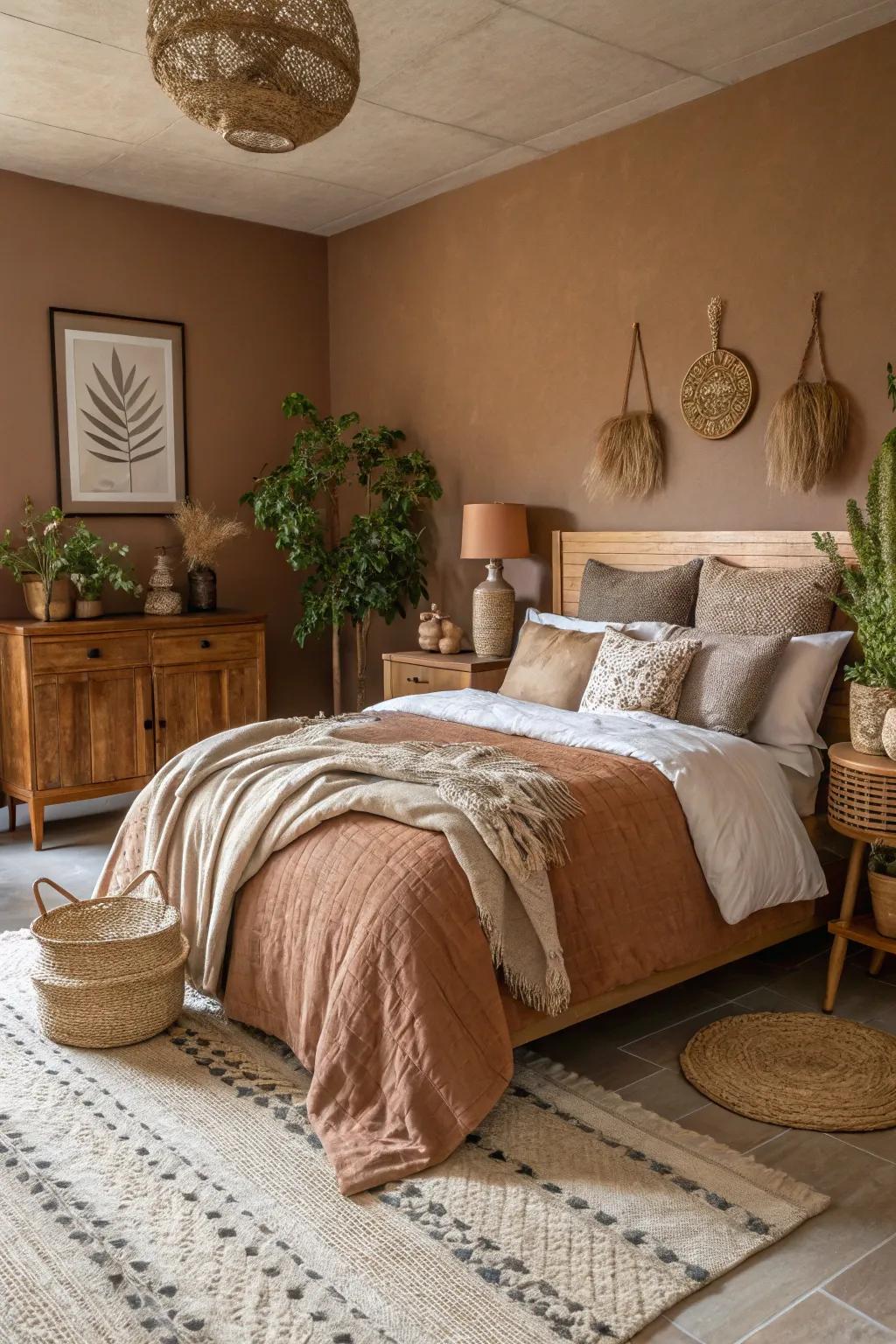 Light brown walls offer a warm and grounding feel.