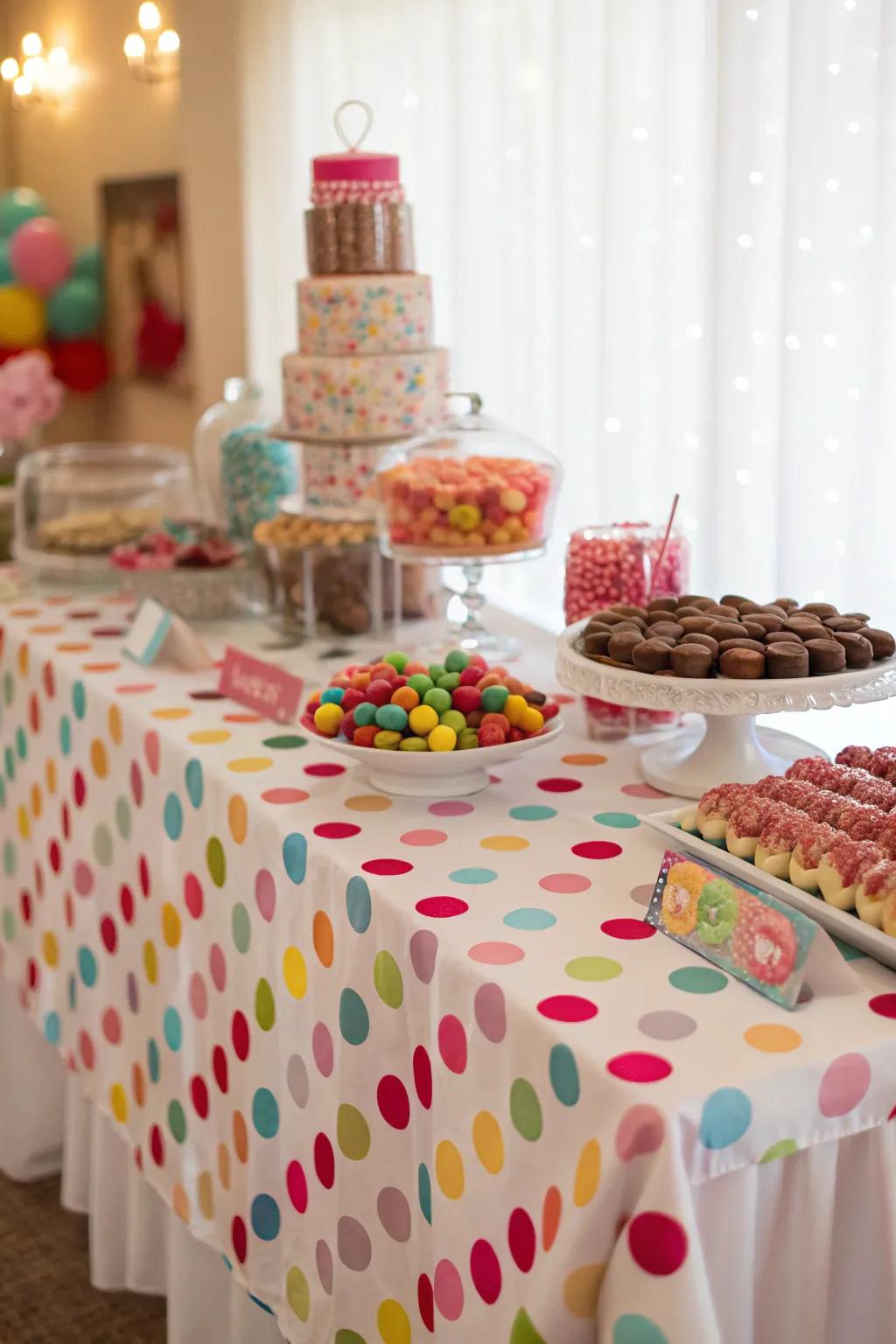 A hand-painted tablecloth delivers a unique and affordable addition to your buffet decor.
