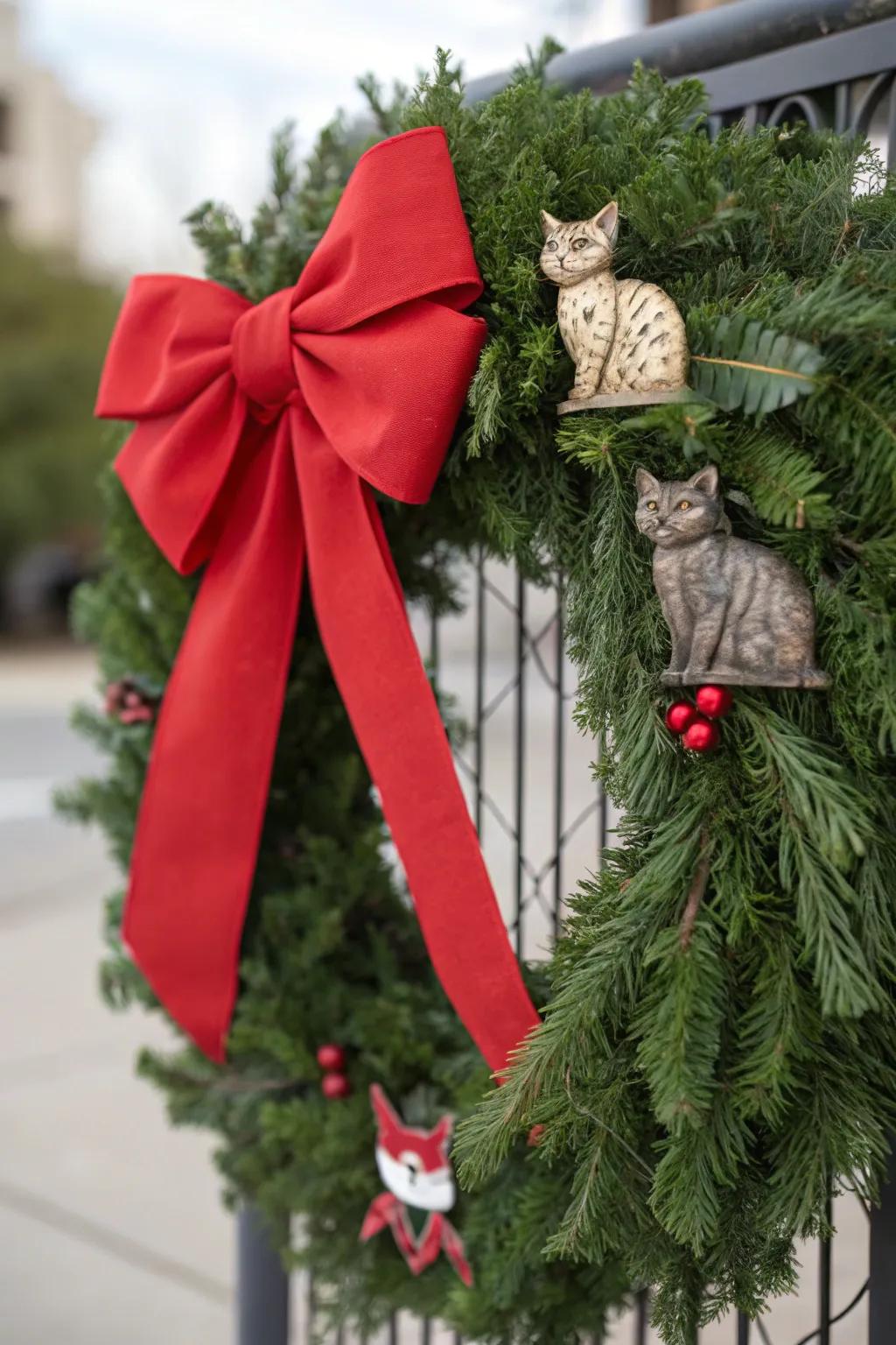 A celebratory bow feline wreath to commemorate the season.