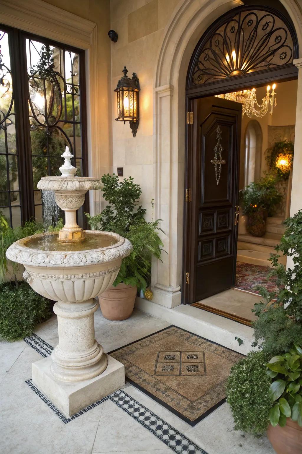 A spiritual water font near the entrance brings blessings into your home.
