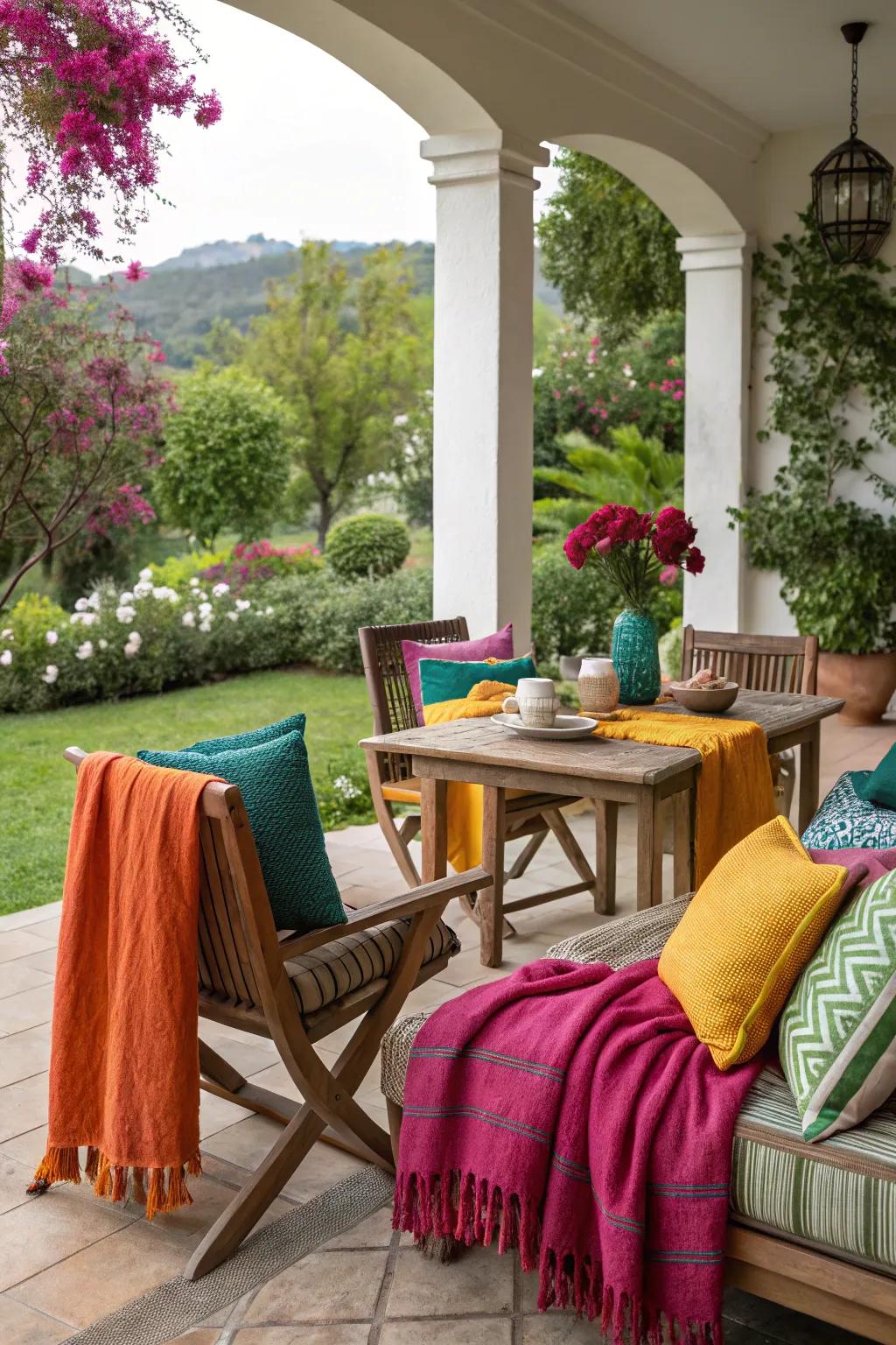 Textiles alter your patio into a welcoming hideaway.