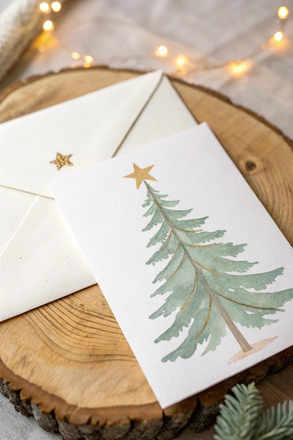 Appreciate the beauty of simplicity with this minimalist holiday tree outline envelope decoration, ideal for adding a handcrafted touch to your holiday correspondence.
