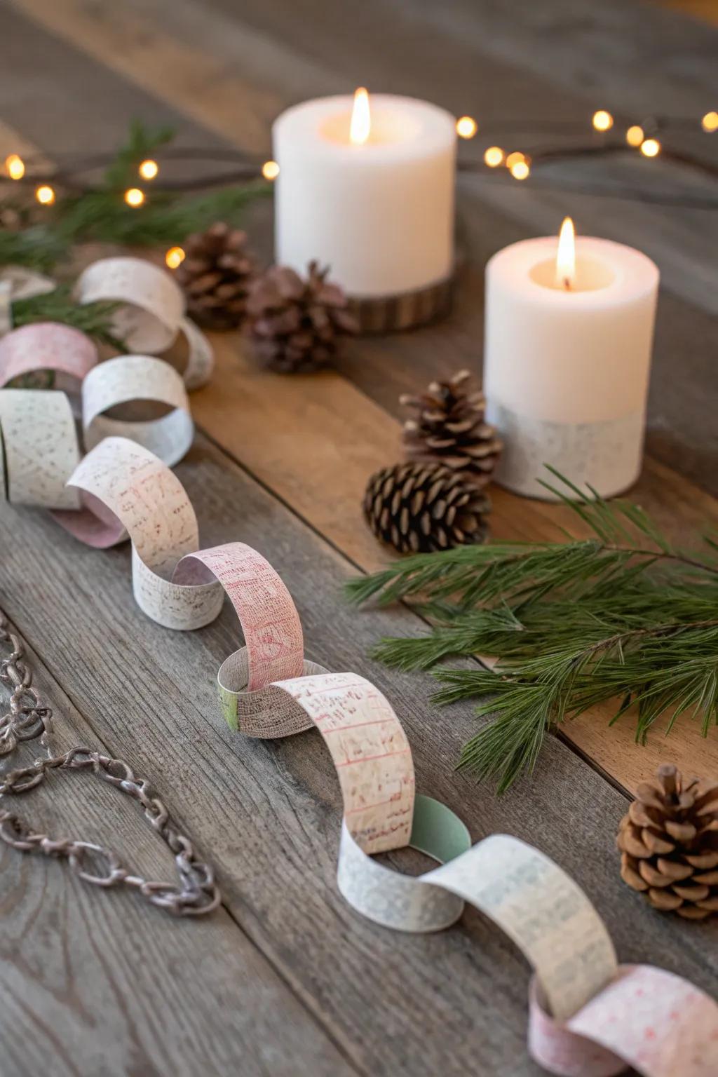Embrace nostalgia using handmade holiday paper chains, where simplicity connects with natural beauty.