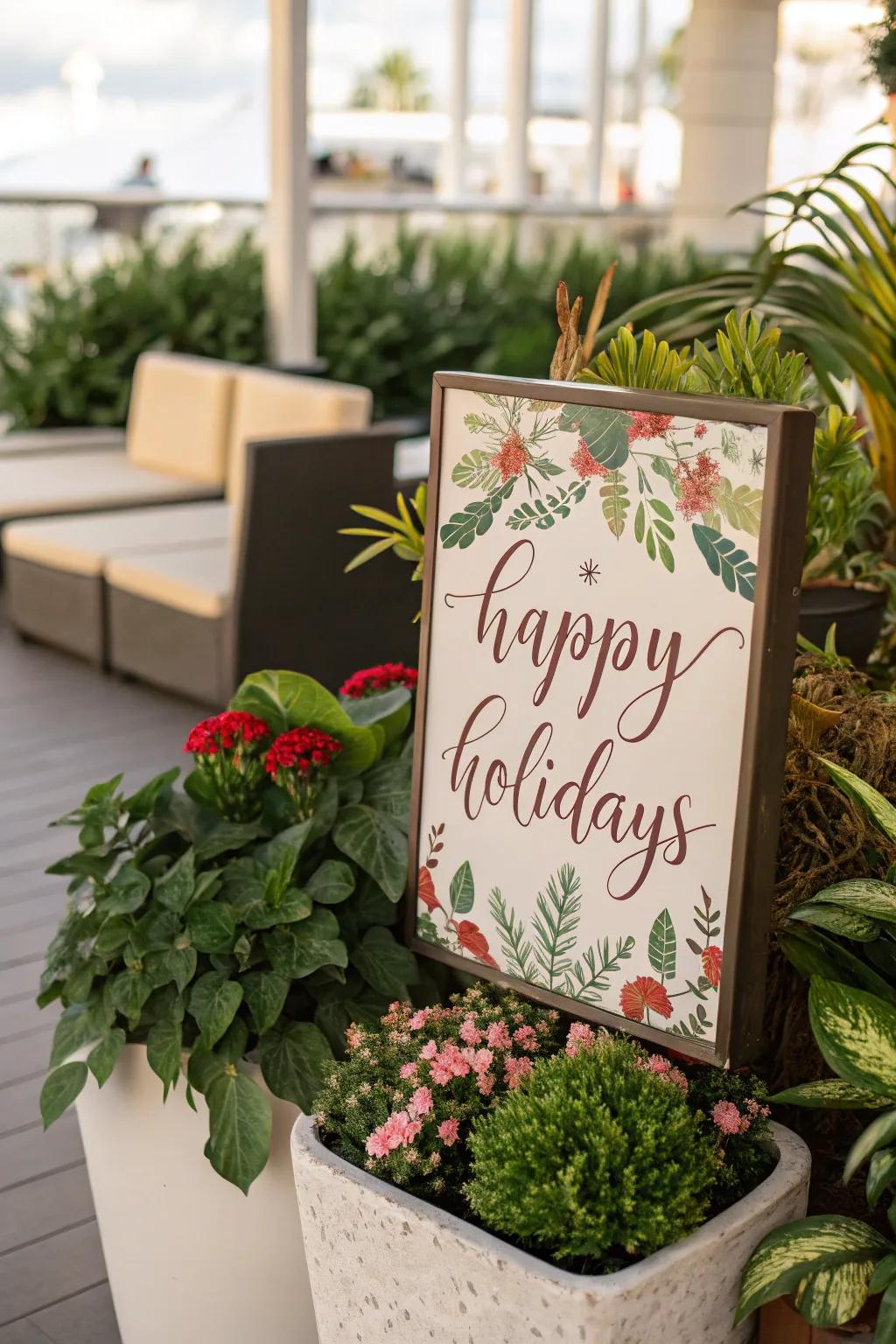 Signs convey a personalized aspect to your holiday arrangement.