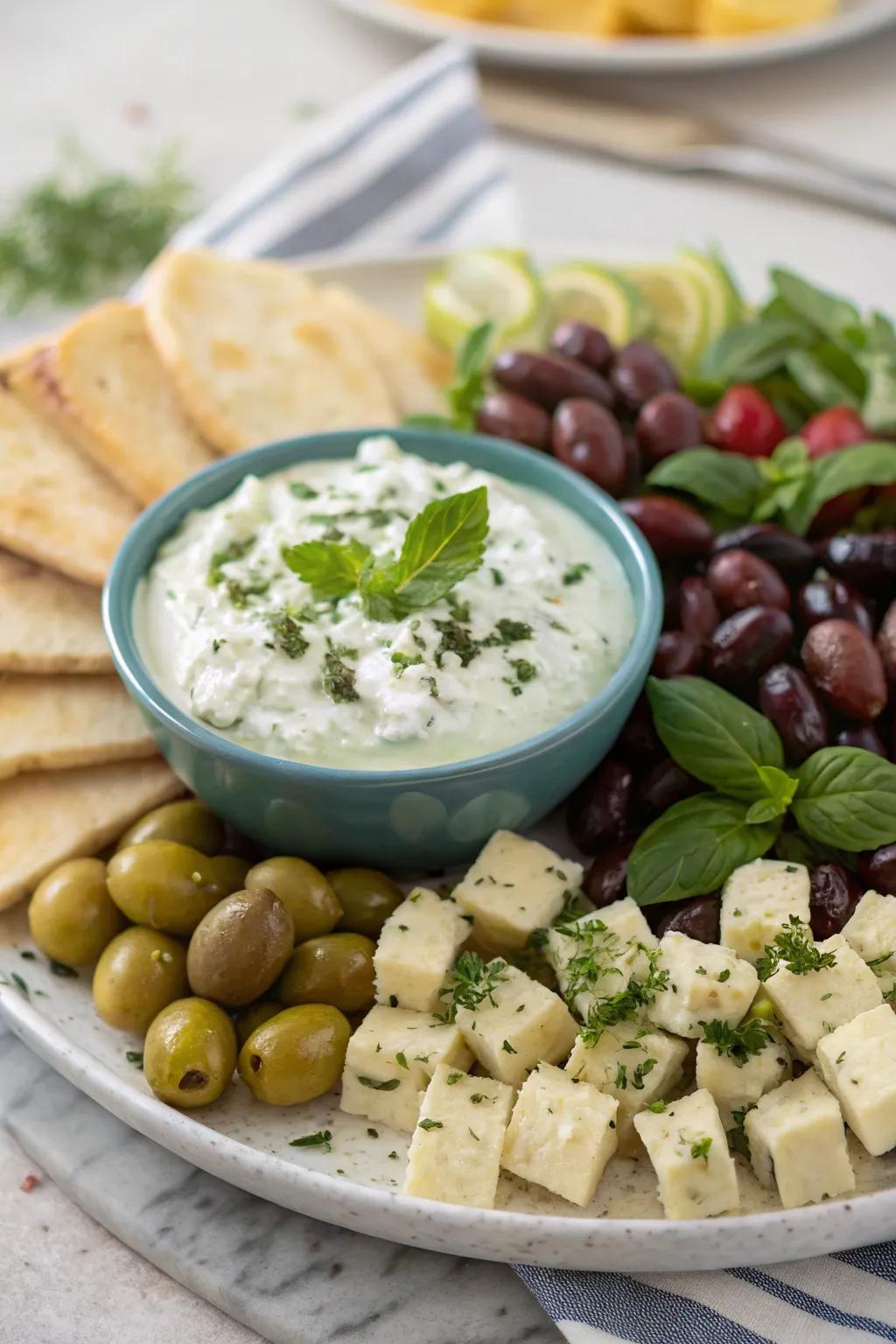 A Mediterranean-themed platter brimming with sun-kissed flavors.