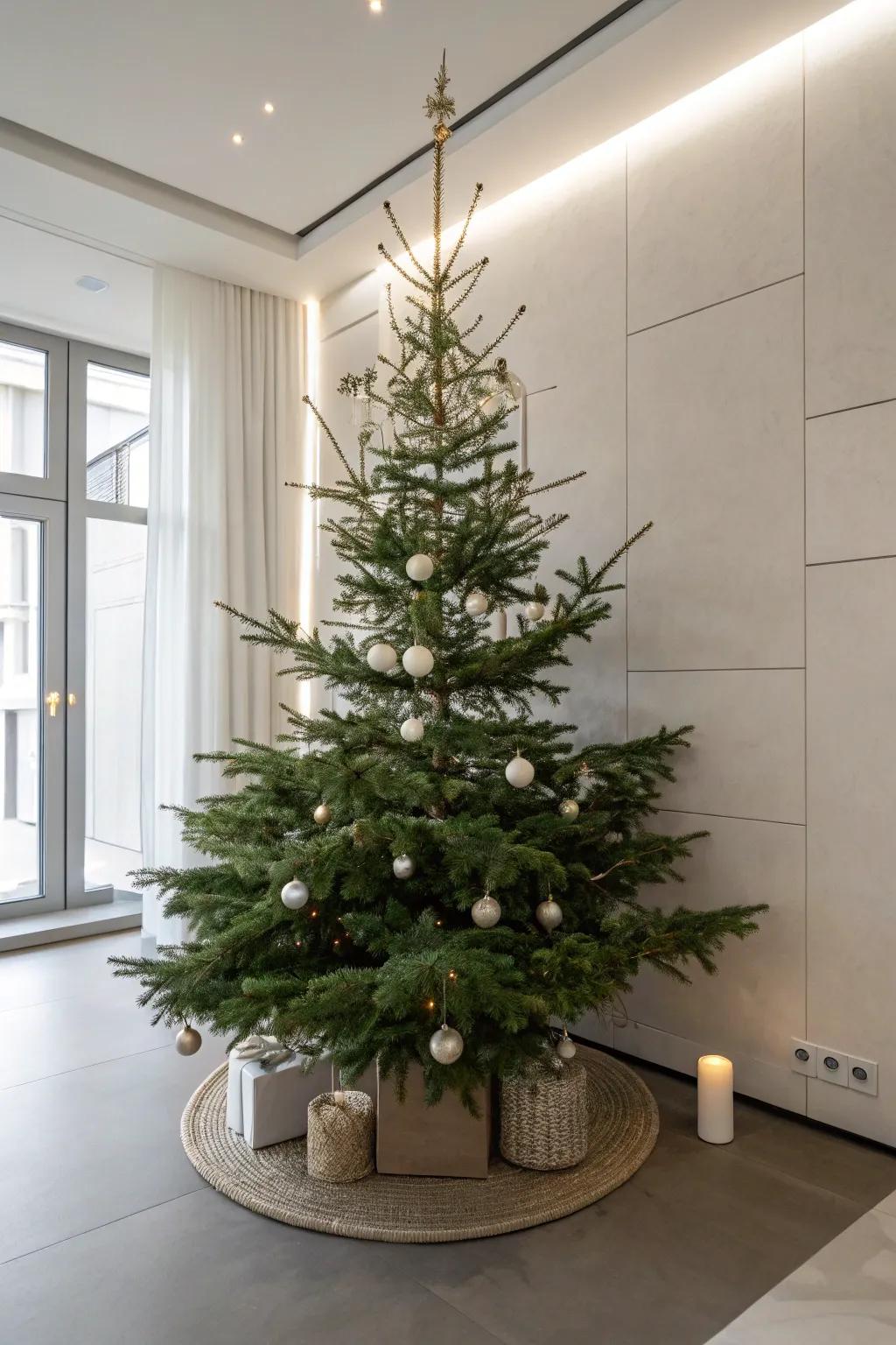 Minimalist Chic offers an unadorned yet stylish Christmas tree theme.