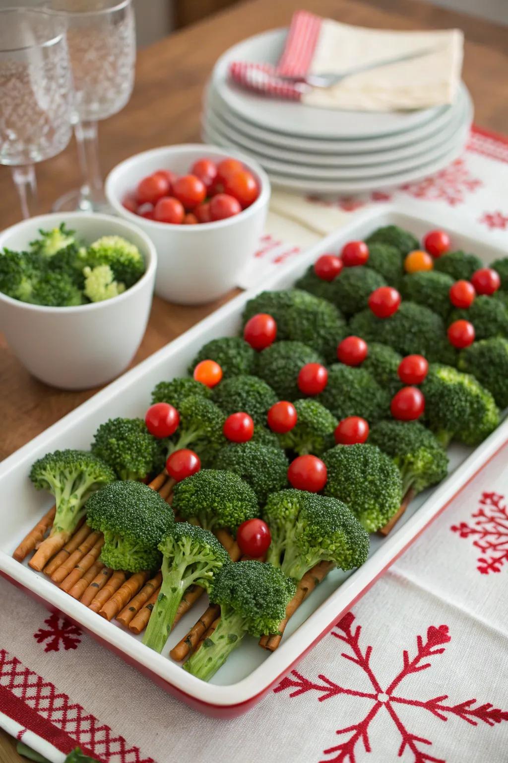Adorable mini holiday tree veggies—a delightful snack that captures the festive essence.