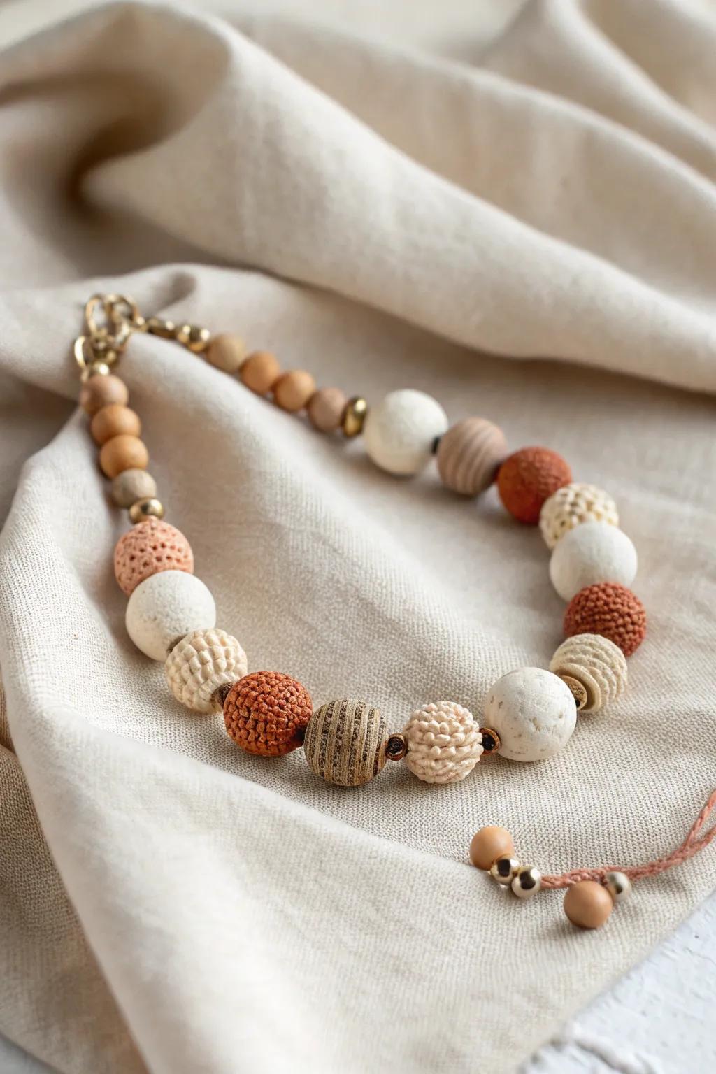 Explore the harmony of textures with this beautifully crafted clay bead bracelet, where tactile elegance meets minimalist design.