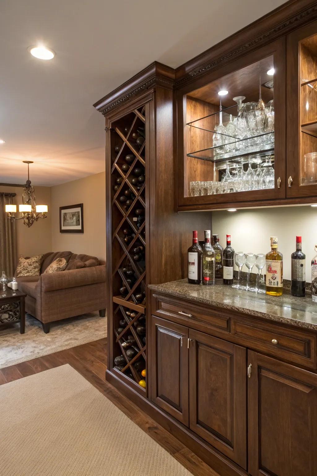A wine rack infuses sophistication and utility.