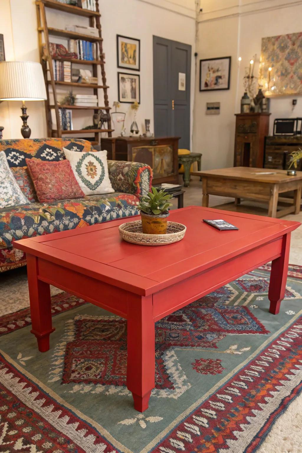 Daring hues transform your center table into a standout piece.