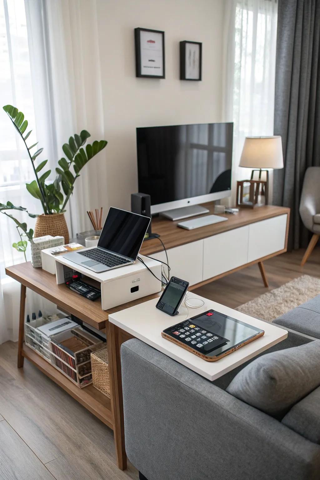 Tech integration for a tidy and organized workspace.
