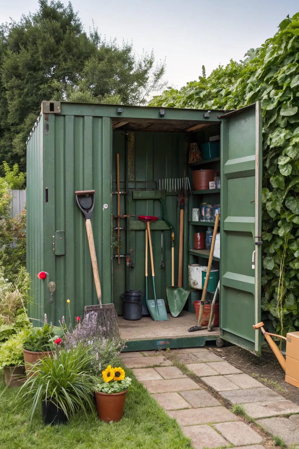 A container serves as an ideal hub for your gardening must-haves.