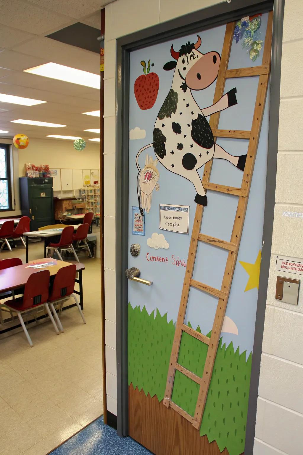 A 'Bull-ding Our Way Up' door decoration for motivation