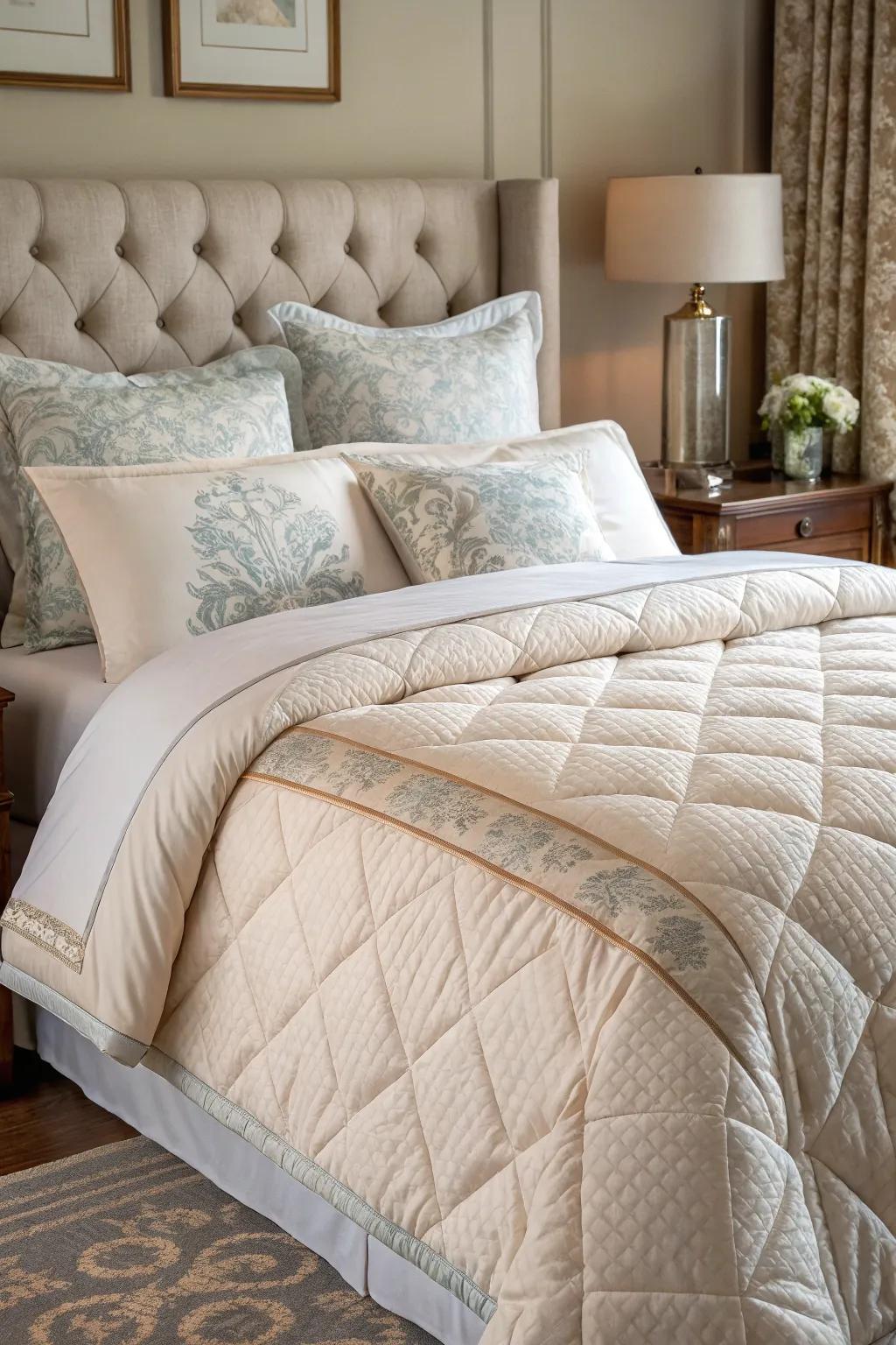 Delicate bedding transforms your bed into a haven of unwinding.