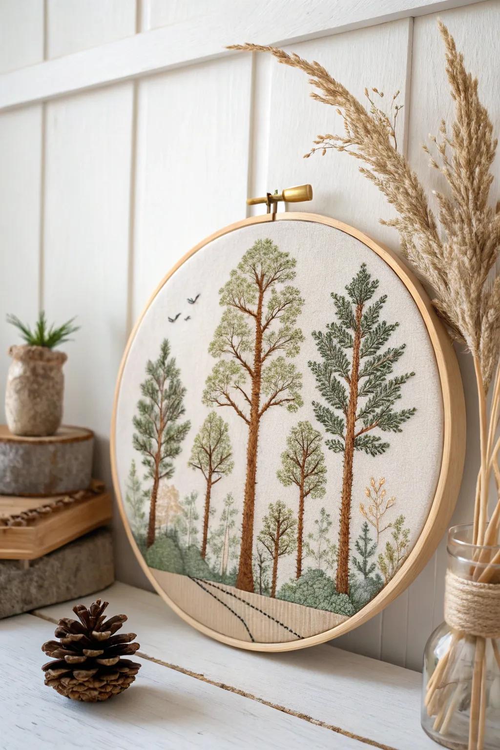 Bring peace home with this tranquil forest cross-stitch masterpiece.